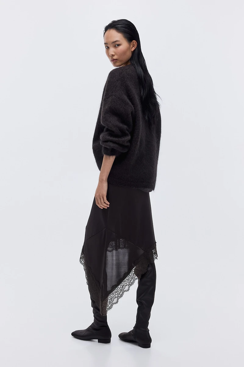 Asymmetric Lace-Trimmed Skirt