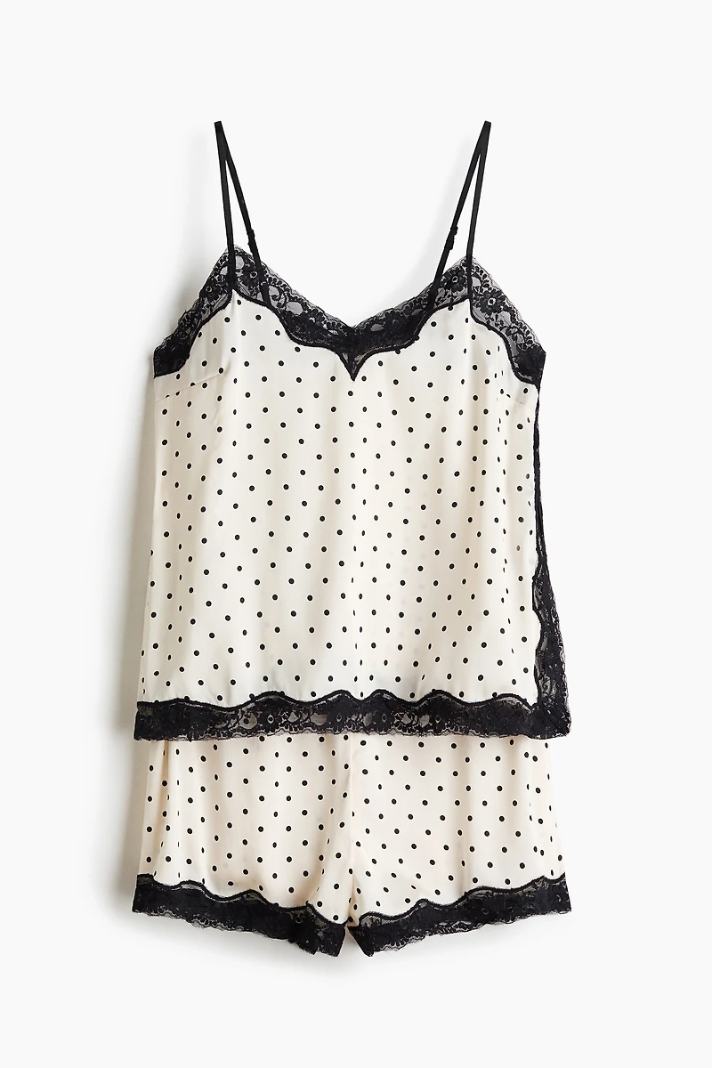 Lace-Trimmed Satin Pajamas