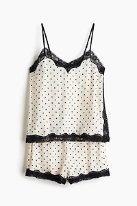 Lace-Trimmed Satin Pajamas