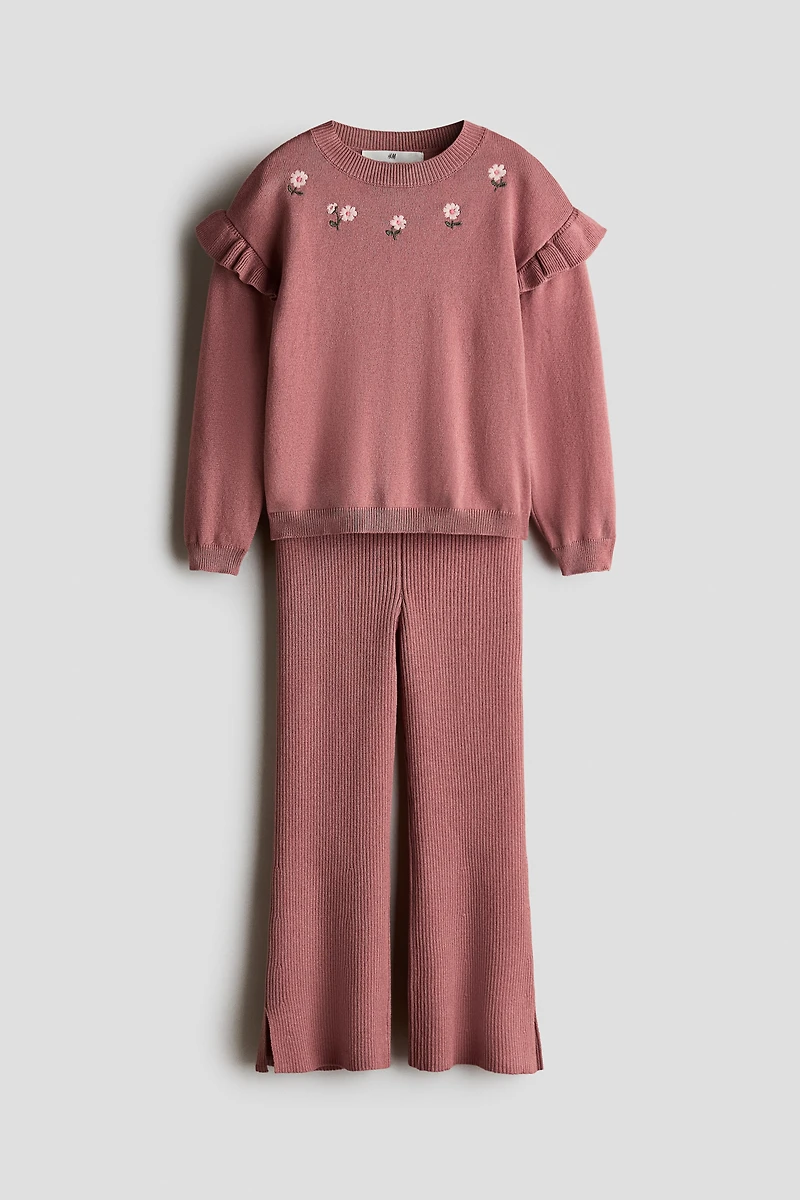 2-Piece Embroidered-Detail Knit Set