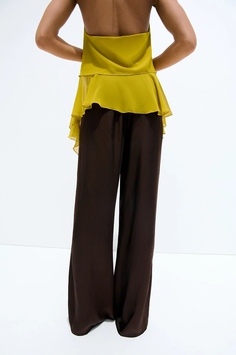 Pantalon évasé en satin