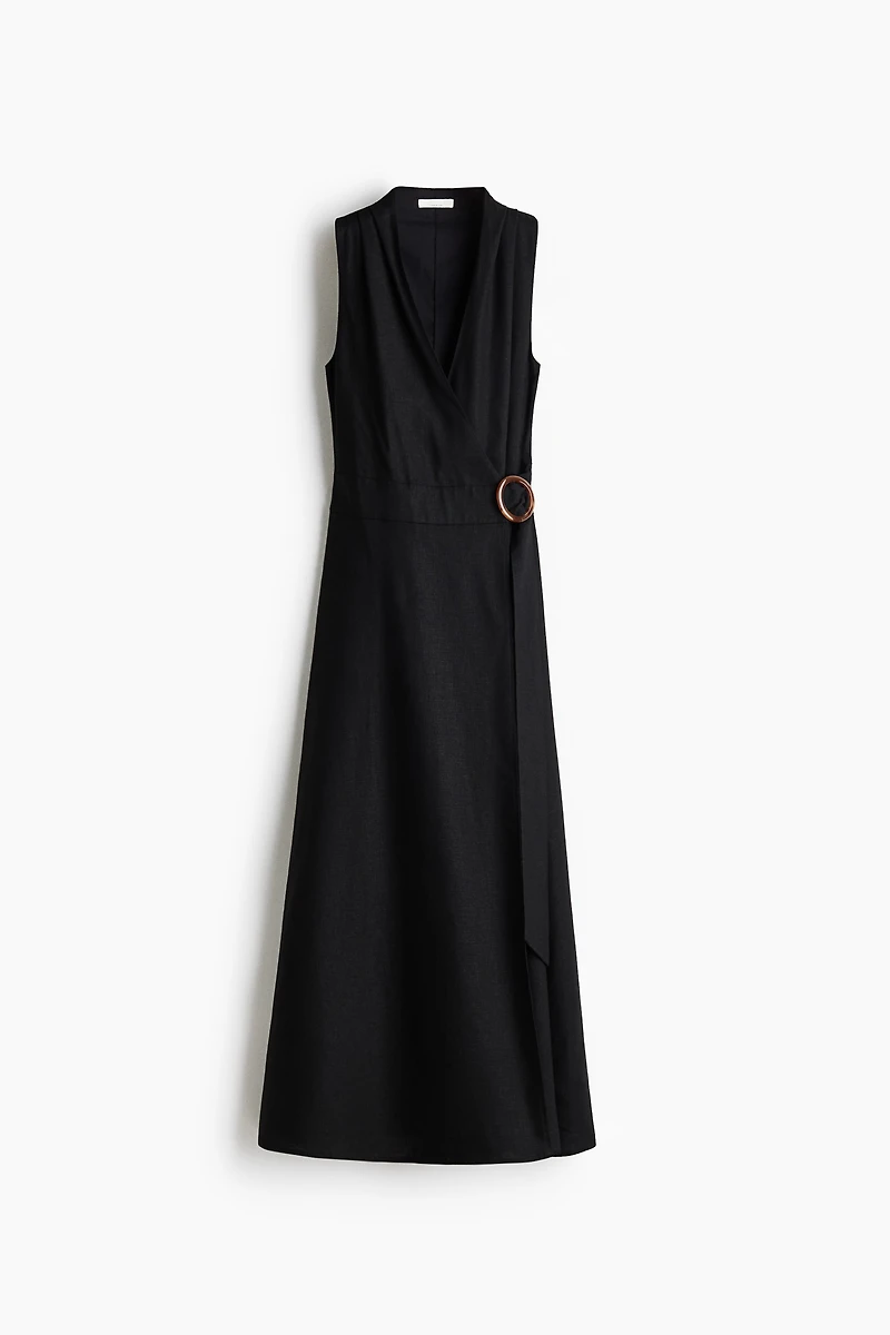 Linen-Blend Wrap Dress