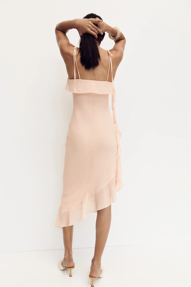 Flounced Dress with Tie Shoulder Straps