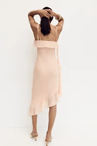 Flounced Dress with Tie Shoulder Straps
