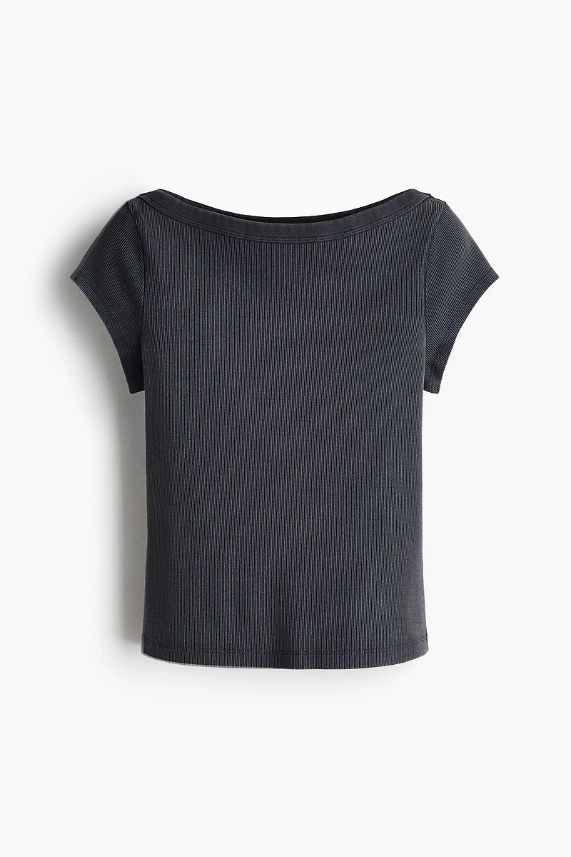 Rib-Knit Boat-Neck Top