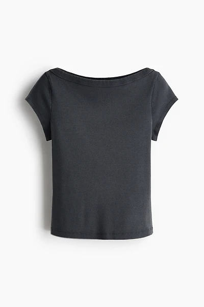 Rib-Knit Boat-Neck Top