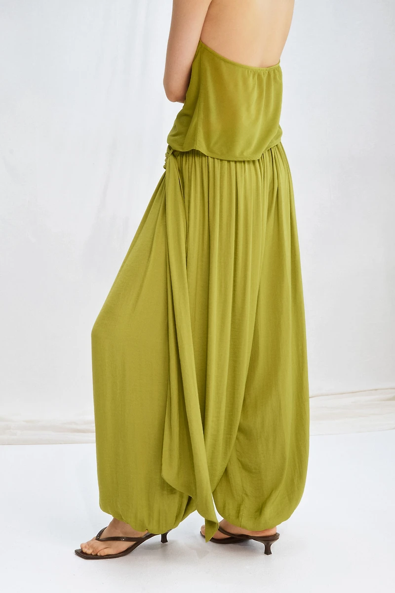 Draped-Panel Balloon-Leg Pants