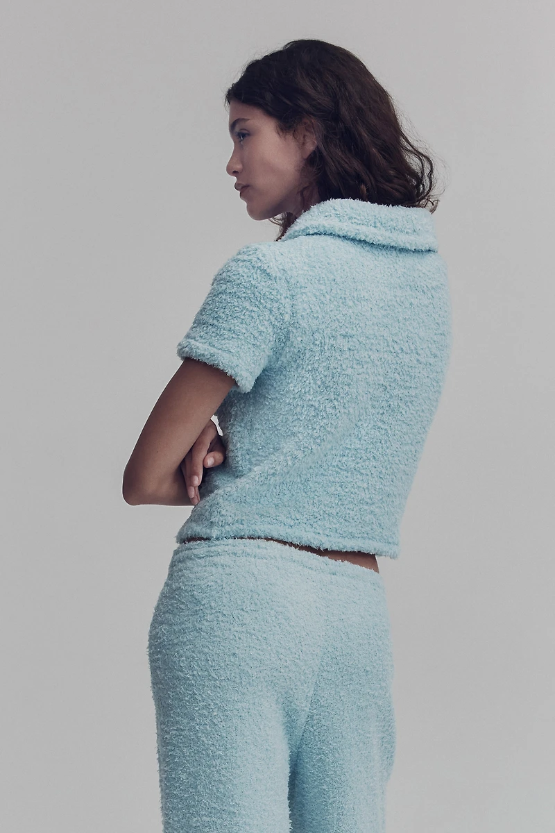 Short-Sleeved Teddy-Fleece Cardigan