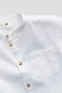 Linen-blend Band Collar Shirt