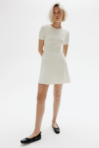 Rib-Knit Dress with Flared Skirt