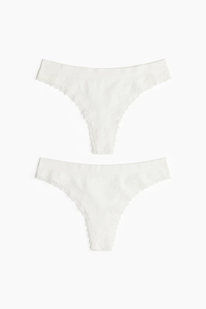 Lot de 2 culottes Thong sans coutures à dentelle