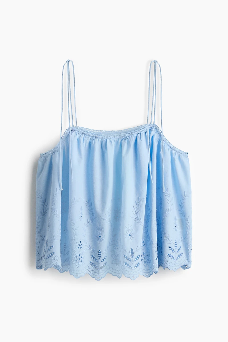 Eyelet-Embroidered Top with Tie Shoulder Straps