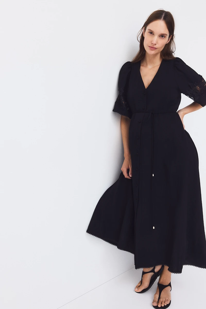MAMA Crinkled Dress with Eyelet Embroidery