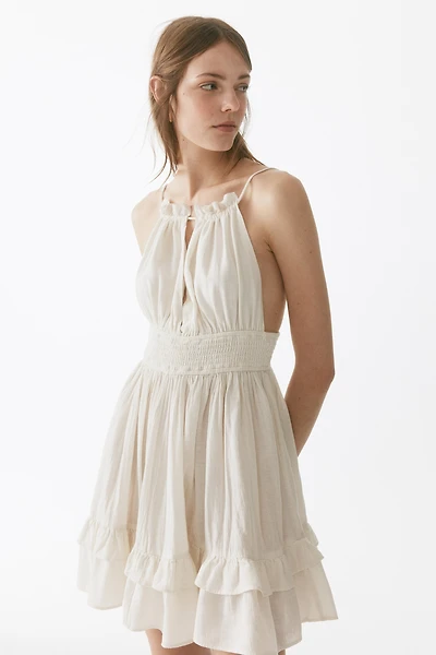 Linen-Blend Dress with a Flared Skirt