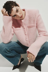 Mohair-Blend Cardigan with Shoulder Pads