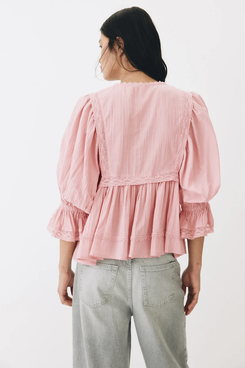 Lace-Trimmed Cotton Blouse