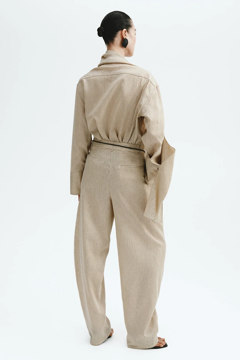 Linen-Blend Barrel Pants