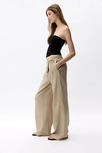 Linen-Blend Wrapover Pants