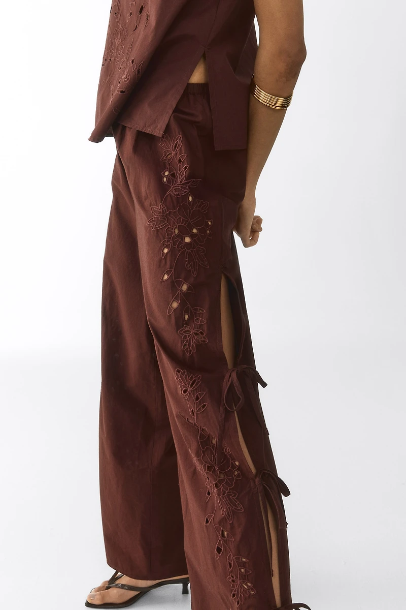 Eyelet-Embroidered Tie-Detail Pants