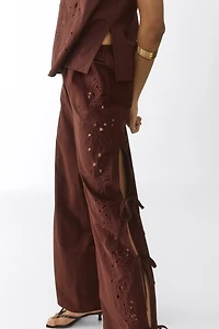 Eyelet-Embroidered Tie-Detail Pants