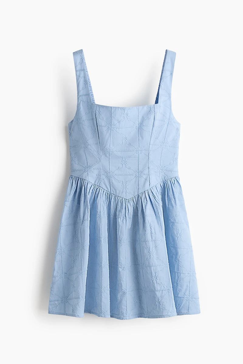 Embroidered Dress with Flared Skirt