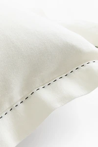 Embroidered-Detail Linen-Blend Cushion Cover