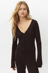 Rib-Knit Linen-Blend Cardigan