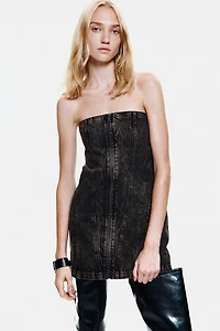 Mini robe bandeau en denim