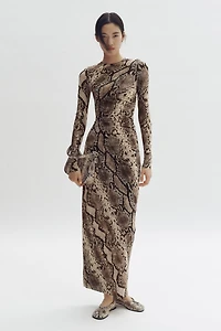 Snakeskin-Print Mesh Dress