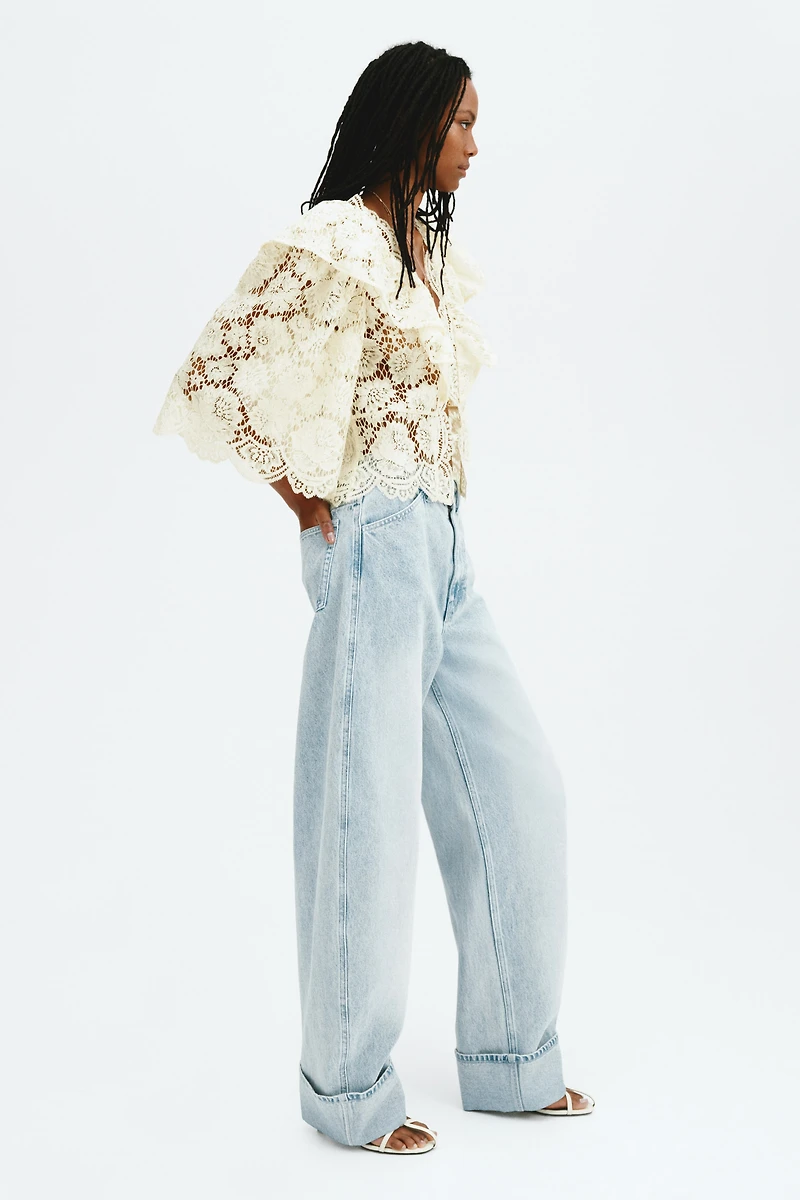 Flounce-Trimmed Lace Blouse