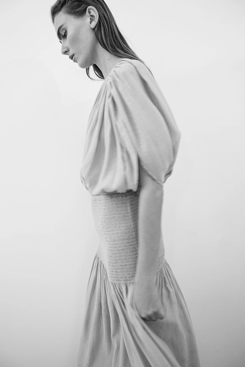 Smocked Cape-Detail Dress