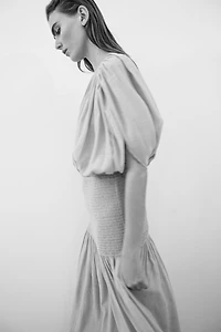 Smocked Cape-Detail Dress