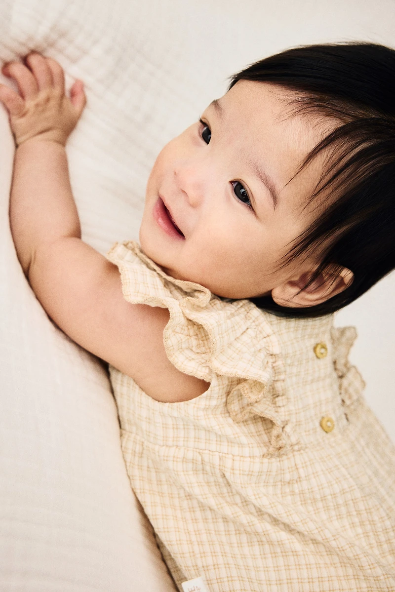 Embroidered-Detail Seersucker Romper Suit