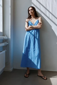 Eyelet-Embroidered Tie-Shoulder-Strap Dress