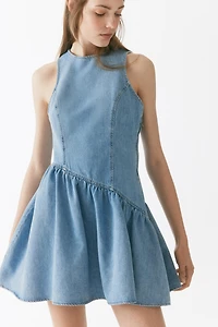 Flared-Skirt Denim Dress