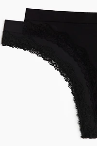 2-pack Seamless Lace-trimmed Thong Briefs