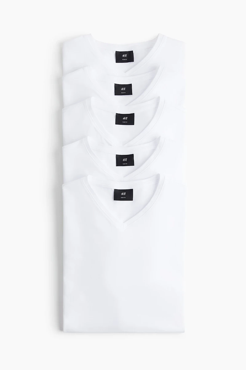 Lot de 5 T-shirts près du corps à encolure en V