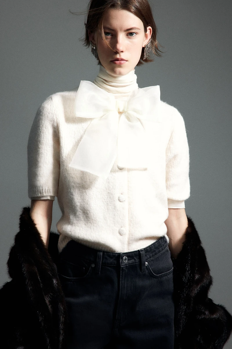 Bow-Detail Knit Cardigan