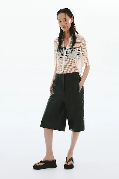 Bead-Detail Crochet-Look Shirt