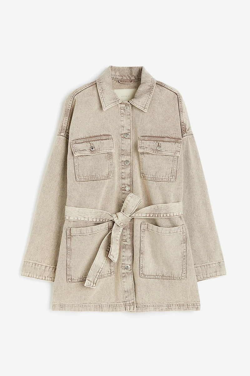 Tie-Belt Denim Jacket