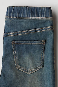Pantalon sur taille élastique en denim ornementé