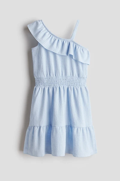 Flounce-Trimmed One-Shoulder Dress