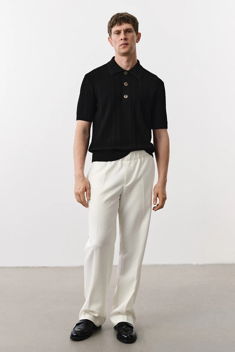 Regular-Fit Cable-Knit Polo Shirt
