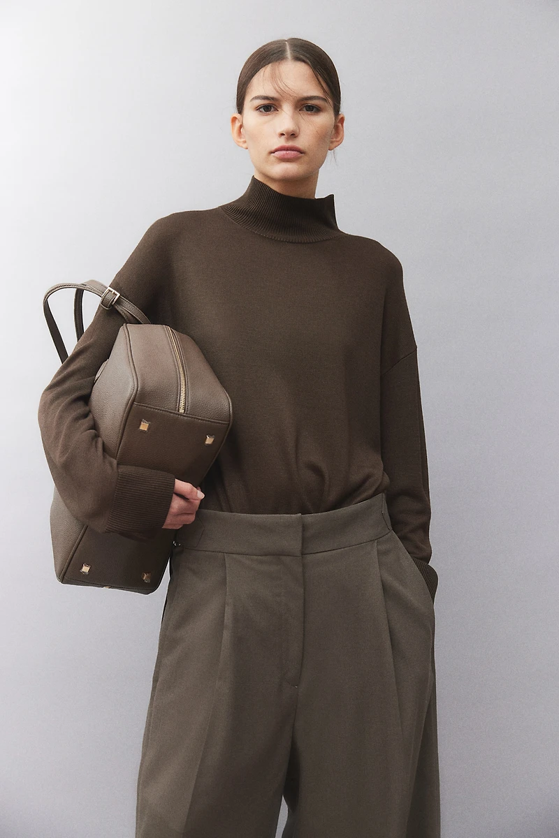 Fine-Knit Mock Turtleneck Sweater