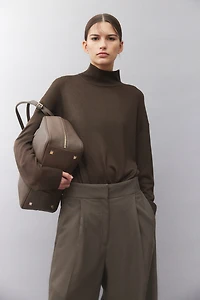 Fine-Knit Mock Turtleneck Sweater