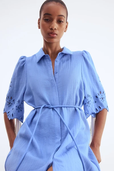 Shirt Dress with Eyelet Embroidery
