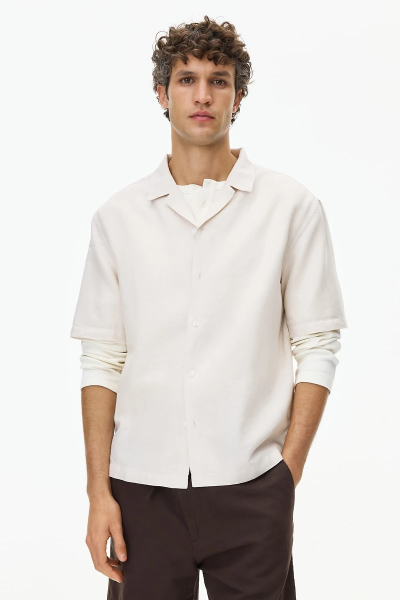 Chemise détendue en lin mélangé à col cubain