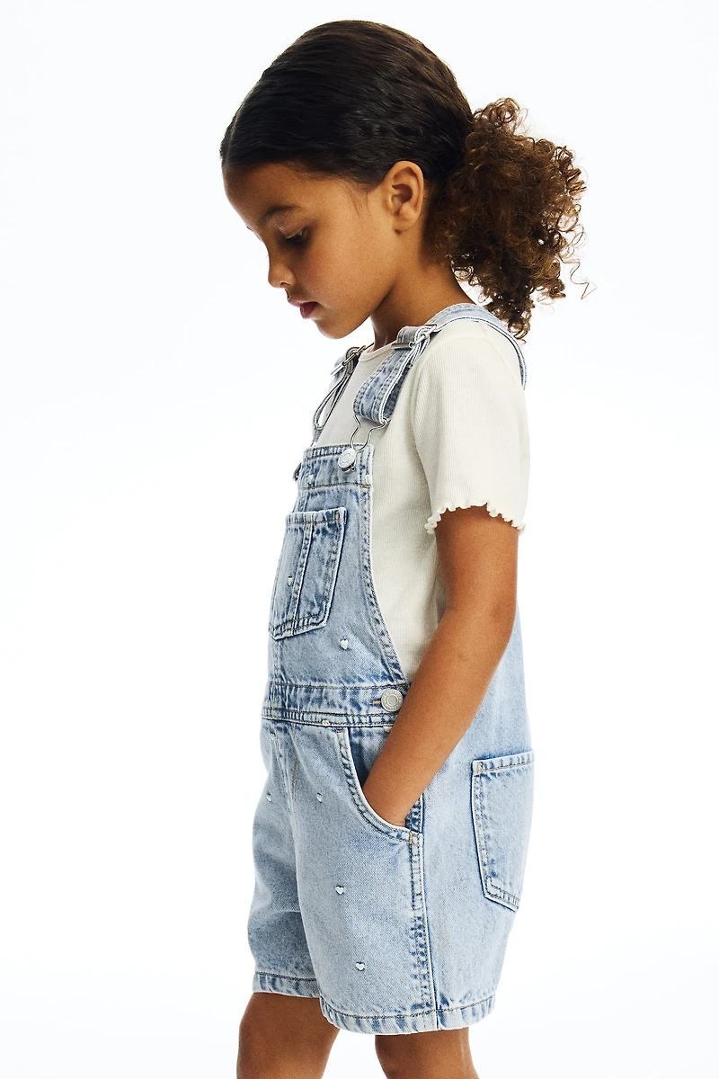 Embroidered denim dungaree shorts