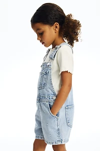 Embroidered denim dungaree shorts