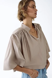 Shoulder-Pad Cape Blouse